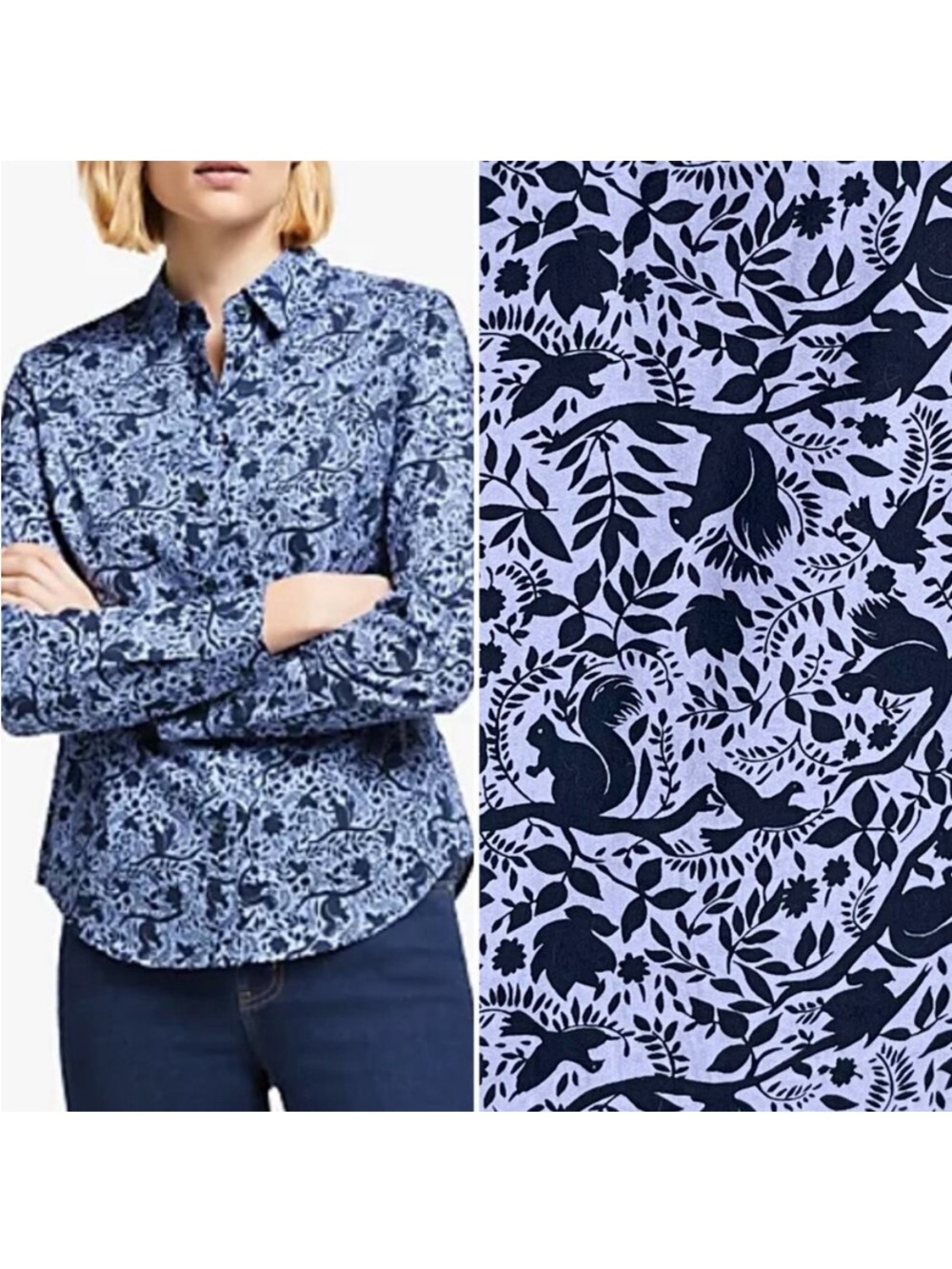 Boden Womens The Classic Shirt Button Up 4 Nature Woodland Squirrel Print Cotton